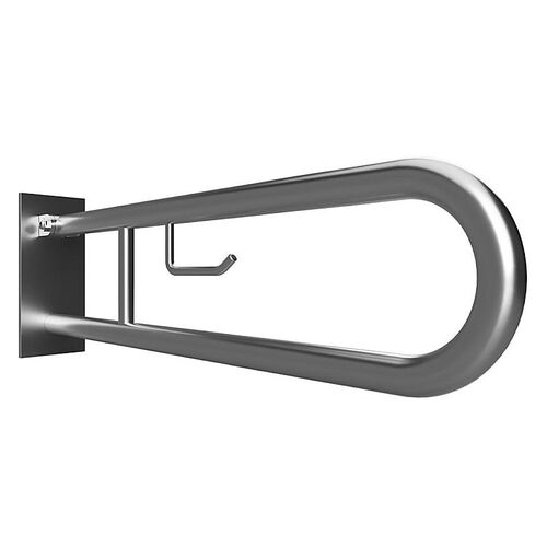 BELP St�tzklappgriff in U-Form mit Toilettenpapierhalter Edelstahl geb�rstet mit Abdeckung 100x250x766 mm, 120 kg Traglast f�r Bad & WC >> zum Bohren