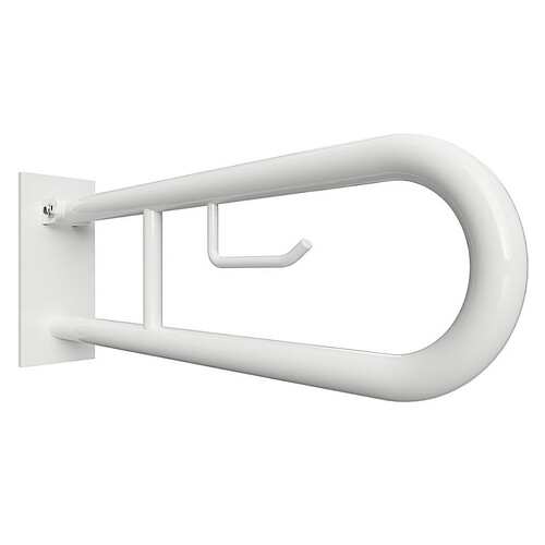 BELP St�tzklappgriff in U-Form mit Toilettenpapierhalter Eisen Wei� mit Abdeckung 100x250x766 mm, 120 kg Traglast f�r Bad & WC >> zum Bohren