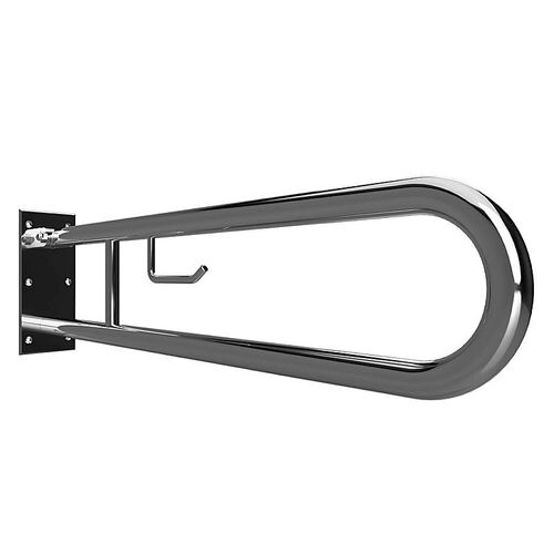 BELP St�tzklappgriff in U-Form mit Toilettenpapierhalter Edelstahl poliert 100x250x829 mm, 120 kg Traglast f�r Bad & WC >> zum Bohren