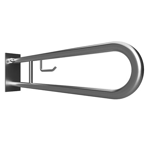 BELP St�tzklappgriff in U-Form mit Toilettenpapierhalter Edelstahl geb�rstet mit Abdeckung 100x250x829 mm, 120 kg Traglast f�r Bad & WC >> zum Bohren