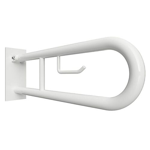 BELP St�tzklappgriff in U-Form mit Toilettenpapierhalter Eisen Wei� mit Abdeckung 100x250x829 mm, 120 kg Traglast f�r Bad & WC >> zum Bohren