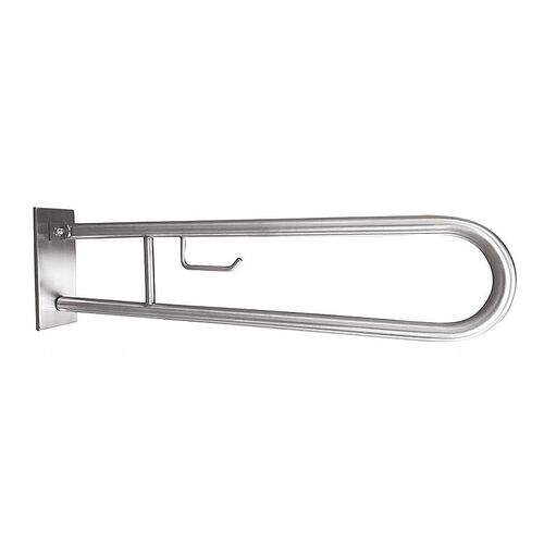 BELP St�tzklappgriff in U-Form mit Toilettenpapierhalter Edelstahl geb�rstet mit Abdeckung 100x250x866 mm, 120 kg Traglast f�r Bad & WC >> zum Bohren