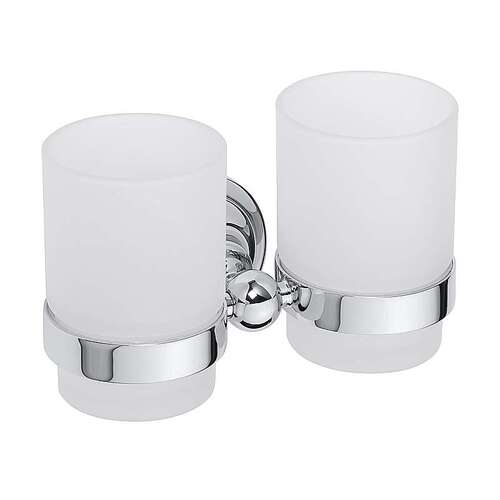 BETRO CHROM Doppelglashalter Messing Glas Chrom 160x95x90 mm f�r Bad & WC >> zum Bohren