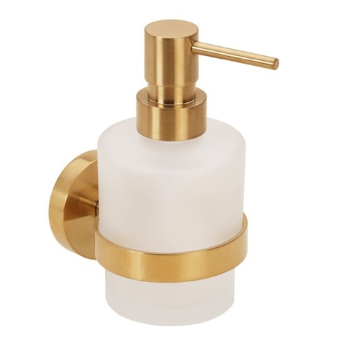 BABLO Seifenspender MINI Messing Milchglas Gold matt 100x75x145 mm, 200 ml f�r Bad & K�che >> zum Bohren oder Kleben