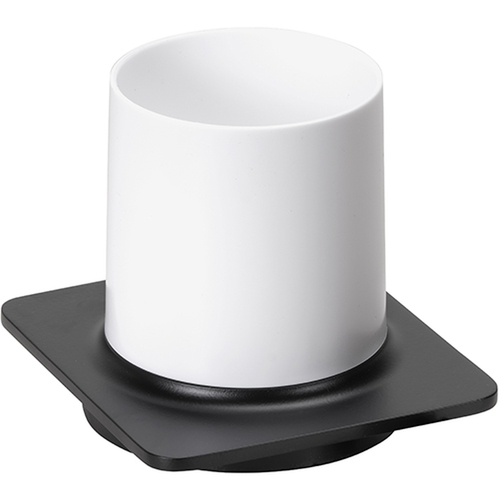 BORGANIC BLACK Glashalter mit Glas Edelstahl Zink Kunststoff Schwarz 110x100x100 mm f�r Bad & WC >> zum Bohren