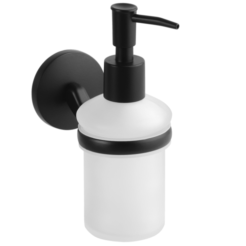 BOX Seifenspender Zink Milchglas Kunststoff Schwarz 125x68x165 mm, 200 ml >> zum Bohren