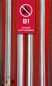 Fadenvorhang 150 cm x 250 cm (BxH) rot-wei� in B1 schwer entflammbar