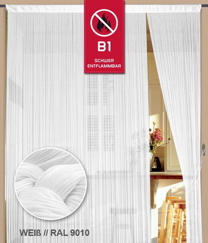 Fadenvorhang 200 cm x 200 cm (BxH) wei� in B1 schwer entflammbar