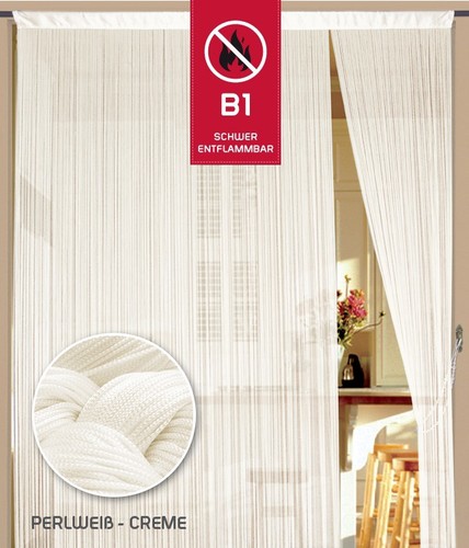 Fadenvorhang 150 cm x 300 cm (BxH) perlwei� creme in B1 schwer entflammbar