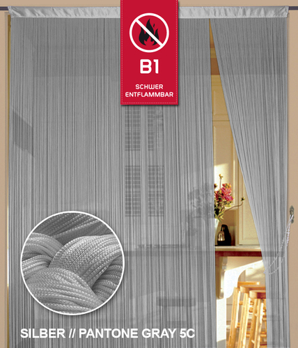 BxH silber Fadenvorhang Fadenstore Messe B1 schwer entflammbar 150 cm x 300 cm 