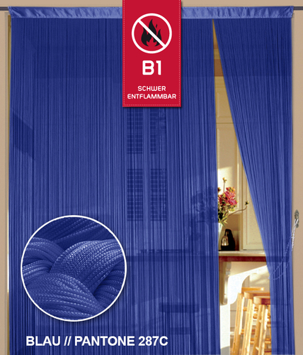 Fadenvorhang 90 cm x 240 cm (BxH) blau in B1 schwer entflammbar