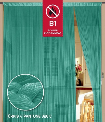 Fadenvorhang 150 cm x 300 cm (BxH) t�rkis in B1 schwer entflammbar