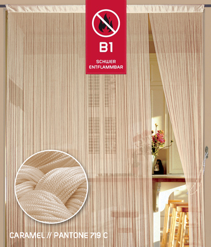 Fadenvorhang 150 cm x 300 cm (BxH) caramel in B1 schwer entflammbar 