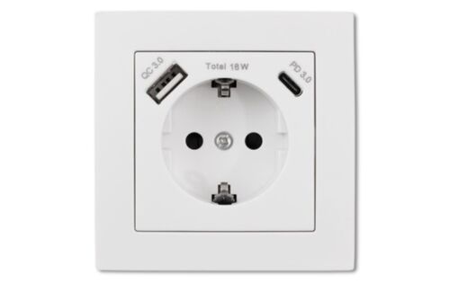 7895 Levina 1-er Schukodose 2xUSB QC3.0+PD3.0 wei�er Rand