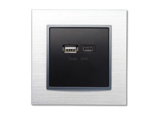 2517 ABELKA ALU schwarz Steckdose + USB-C 18W +USB-A