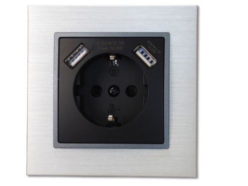 2519 ABELKA ALU schwarz Steckdose + USB 5V/2,1A U-Putz