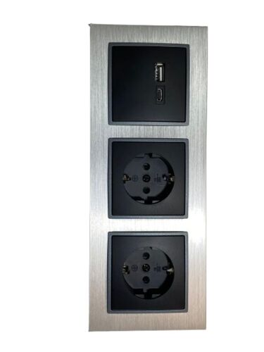 2550 ABELKA ALU si/sw 2x Steckdose + USB-C 18W +USB-A
