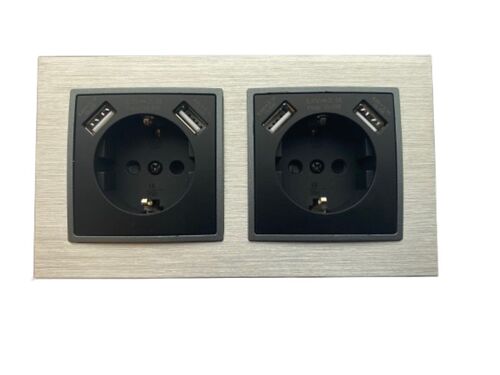 2552 ABELKA ALU si/sw 2x Steckdose 230 Volt 16 A + USB 5V/2,1A