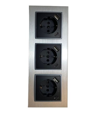 2590 ABELKA ALU si/sw 3x Steckdose + USB-C 18W +USB-A
