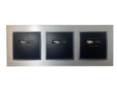 2617 ABELKA ALU si/sw 3x USB-Ladedose 2-fach