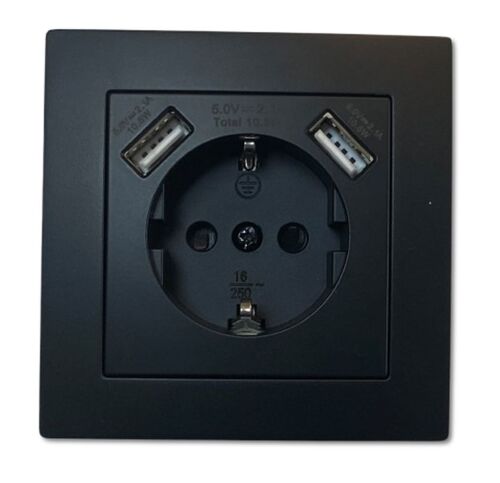 2631 Levina sw/sw Schuko-Steckdose USB 5V/2,1A UP schwarz