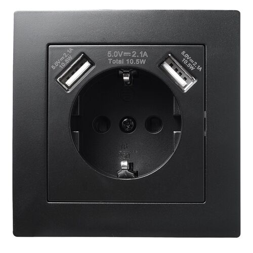2783 Einsatz schwarz Schukosteck Dose + USB 5V/2,1A U-Putz