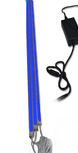 3962 LED Leuchte 3x100cm schwarze Kunststoff Schiene BLAU + Netzteil