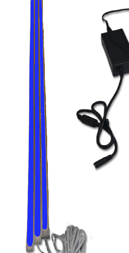 4593 LED Leuchte 3x150cm schwarze Kunststoff Schiene Netzteil BLAU