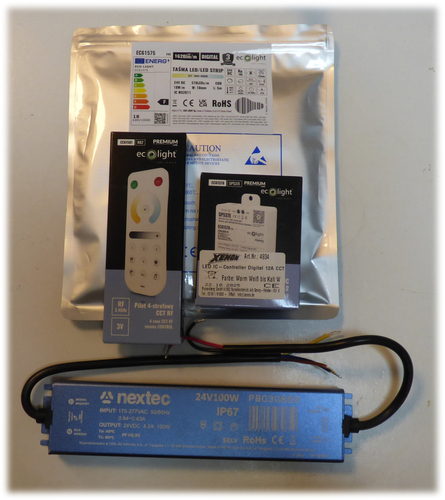 5426 LED IC-Band SET 5m +Netzteil und Contr.+ FB WarmWei� bis KaltWei�