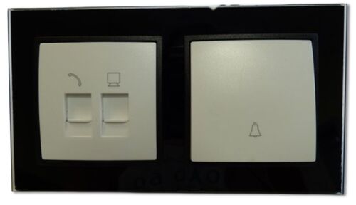 7969 Abelka Nuovo schwarz GLAS RJ45 + Kontrollschalter 230Volt 10 Amp.