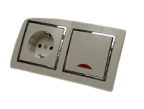 9492 Levina S 2-er 1 x Schuko Dose 1 x Kontrollschalter silberner Rand