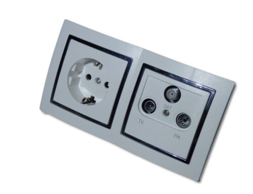 9495 Levina S 2-er 1xSchuko 1x Antennen Dose silberner Rand