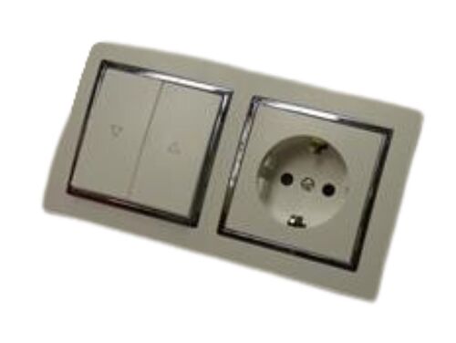 9500 Levina S 2-er 1xSchuko 1x Rolladen Taster silberner Rand