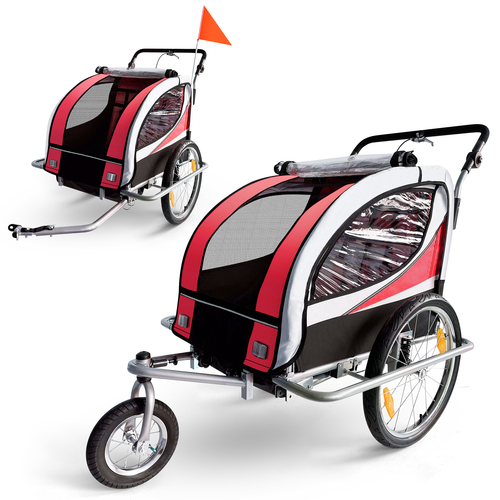 SAMAX 360- drehbarer Fahrradanhnger 2in1 Jogger - in Rot - Silver Frame