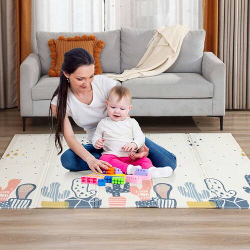 Baby Vivo Spielmatte / Spielteppich f�r Kinder doppelseitig mit Stra�e 200 x 180 cm - Kaktus
