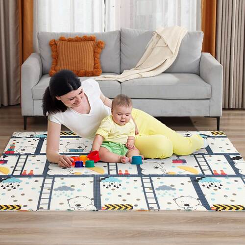 Baby Vivo Spielmatte / Spielteppich f�r Kinder doppelseitig mit Wald 200 x 180 cm - B�r