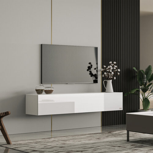 Makika TV Lowboard / Fernsehtisch - Wei� Hochglanz