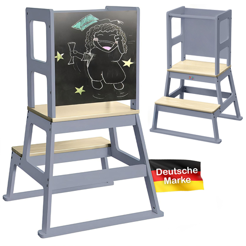 Baby Vivo Lernturm aus Holz - Mit Tafel in Grau