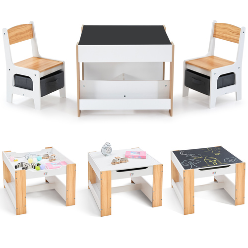 Baby Vivo Kindersitzgruppe mit multifunktionalem Tisch und 2 St�hlen aus Holz - Mia