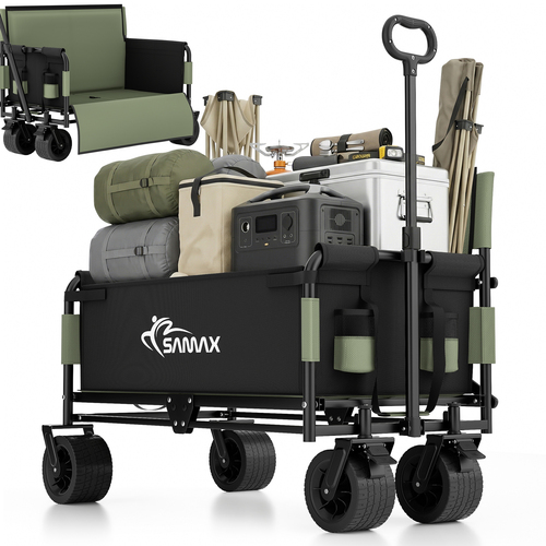 SAMAX Faltbarer Bollerwagen - 2in1 mit Bank - bis 200kg Offroad Festival Edition - Matcha Gr�n