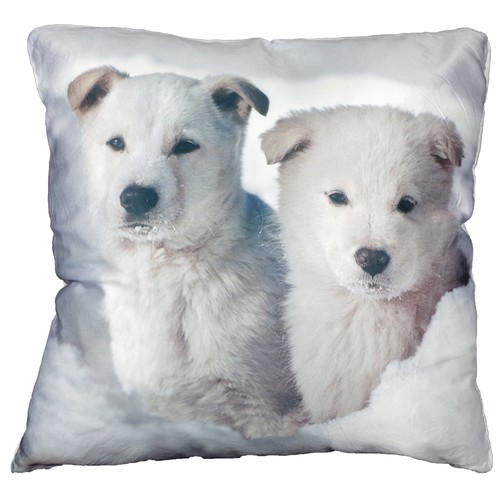 Couchkissen Dekokissen Motiv wei�er Sch�ferhund Welpe 45x45cm Wintertiermotiv 