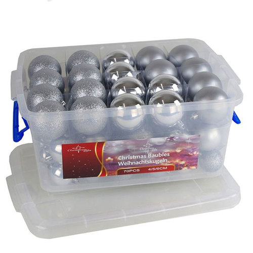 Weihnachtskugeln 70St�ck silber gl�nzend/matt/glitzernd 4/5/6cm Christbaumkugel