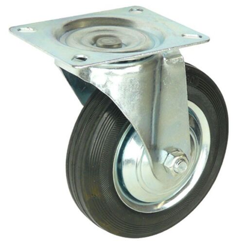 Lenkrolle 75mm Basic Transportrolle Laufrolle Stahlblech Vollgummi mit Platte