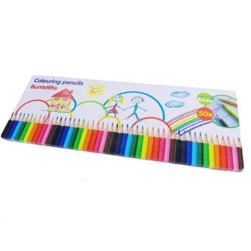 Buntstifte 50 St�ck in Metallbox Malstifte Holz 6-kant Stifte Holzstifte