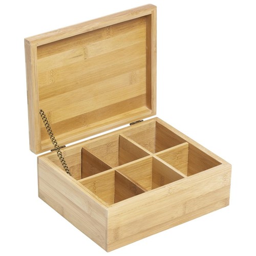 Teebox mit 6 F�chern aus Bambus 22x18x9cm Teekistchen Teebeutelbox Teekiste