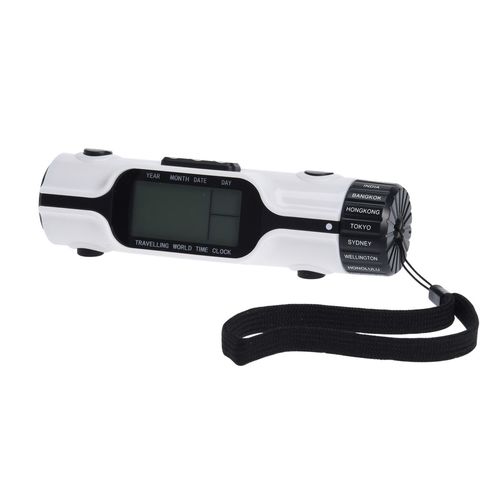 Weltuhr mit Wecker und Lampe 13cm schwarz Uhr Weltzeiten Taschenlampe Taschenuhr