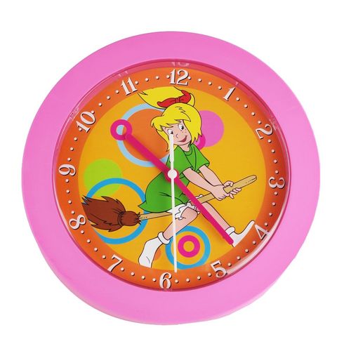 Kinderuhr Bibi Blocksberg Quarz 22x22cm Kinderwanduhr rosa Wanduhr Kinder Uhr