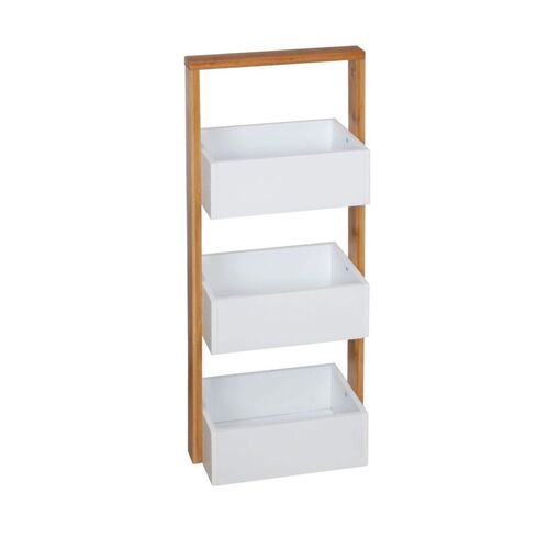 Regal 3B�den Bambus wei� 76x28x15cm Wandregal B�cherregal Bambusregal Badregal