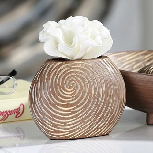 Dekovase Rotary 12x7cm braun beige Polystone Ziervase Vase Blumenvase Deko