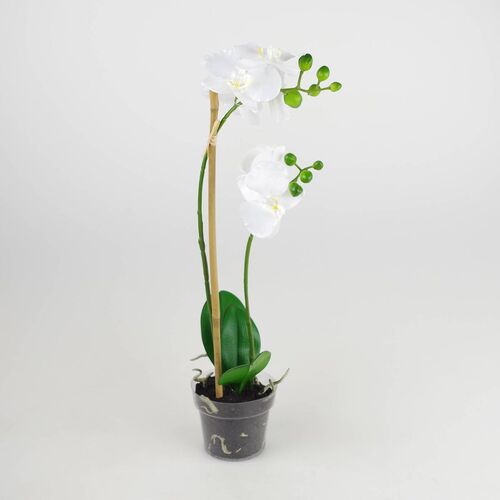 Kunstspflanze Orchidee wei� ca. 45cm hoch Dekoorchidee in Erde aus Kunststoff